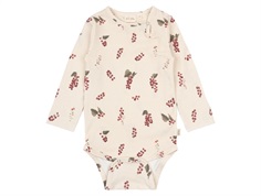 langærmet body fra Petit Piao med print af røde ribs PP201 berry